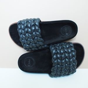 Chloe Kacey Braided Leather  Slides Size 39W Black